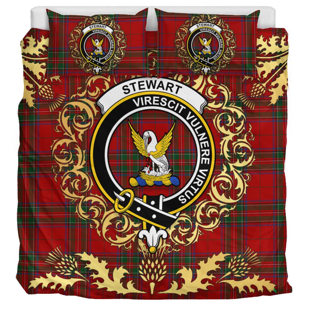 Stewart of Rothesay 02 Tartan Crest Bedding Set - Golden Thistle Style