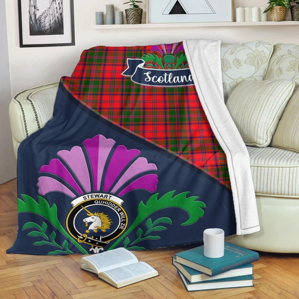 Stewart (of Appin) Tartan Crest Premium Blanket - Thistle Style