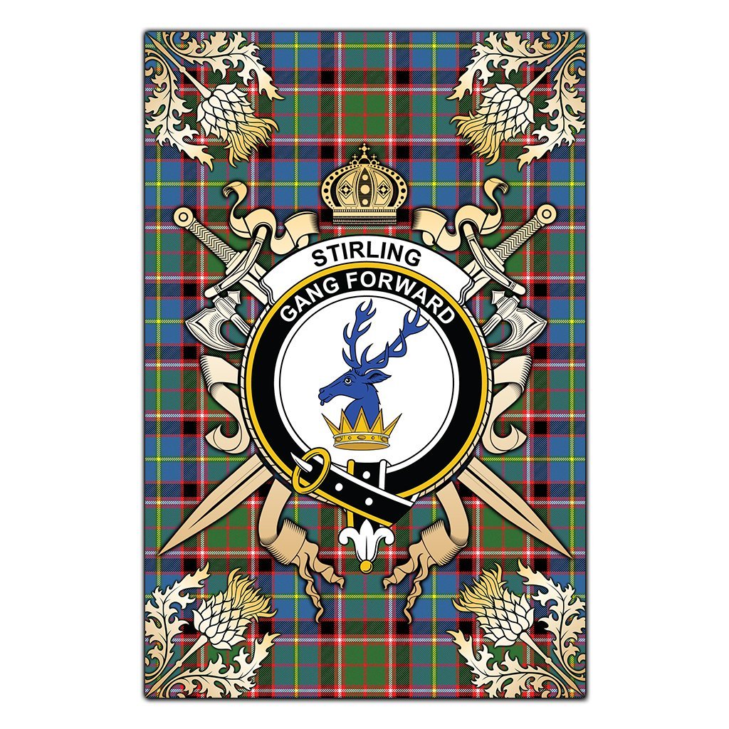 Stirling Bannockburn Tartan Crest Black Garden Flag - Gold Thistle Style
