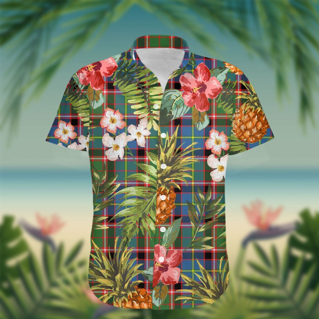 Stirling (of Cadder-Present Chief) Tartan Hawaiian Shirt Hibiscus, Coconut, Parrot, Pineapple - Tropical Garden Shirt