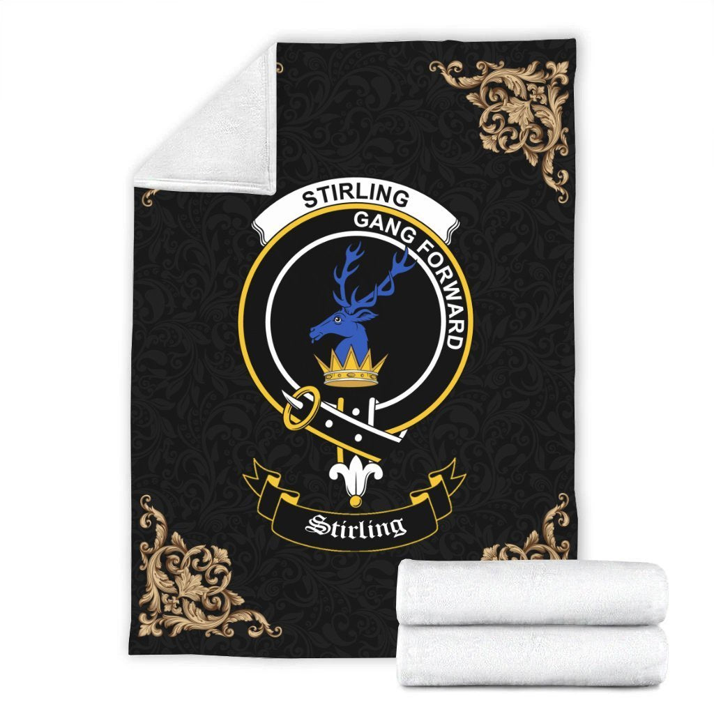 Stirling (of Cadder-Present Chief) Crest Tartan Premium Blanket Black