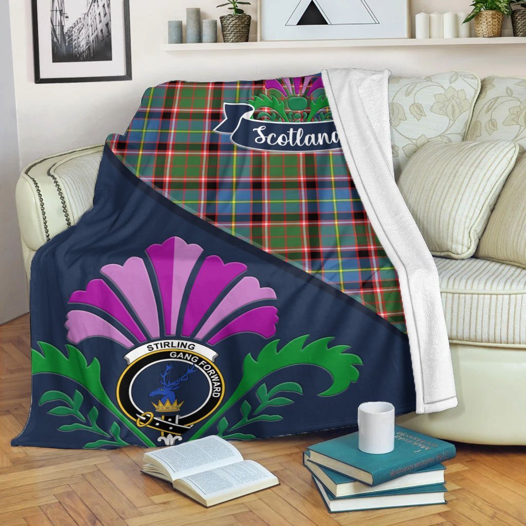 Stirling (of Cadder-Present Chief) Tartan Crest Premium Blanket - Thistle Style