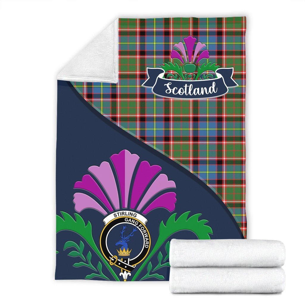 Stirling (of Cadder-Present Chief) Tartan Crest Premium Blanket - Thistle Style