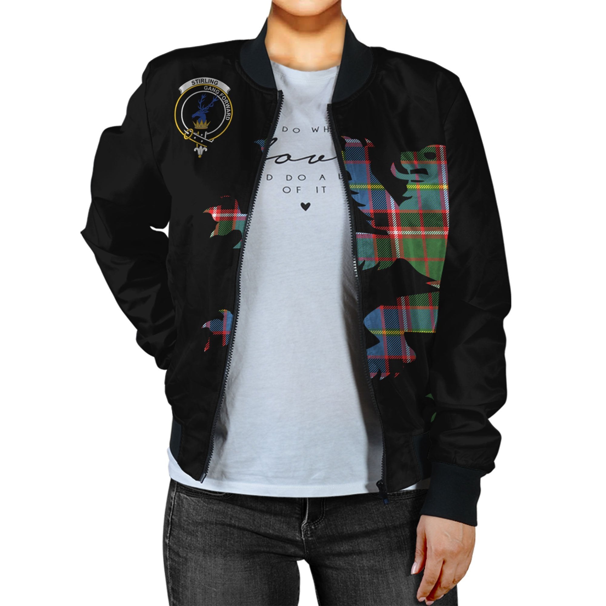 Stirling (of Cadder-Present Chief) Tartan Bomber Jacket Lion & Thistle