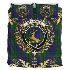 Strachan Tartan Crest Bedding Set - Golden Thistle Style