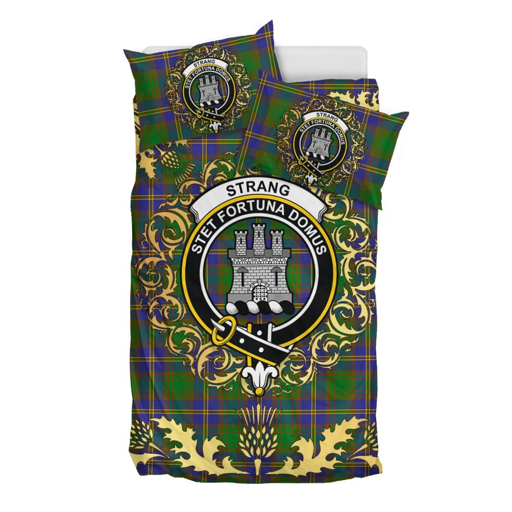 Strange of Balkaskie Tartan Crest Bedding Set - Golden Thistle Style