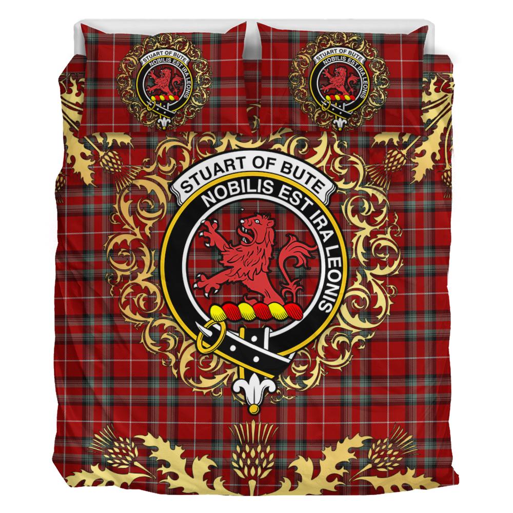 Stuart of Bute Tartan Crest Bedding Set - Golden Thistle Style