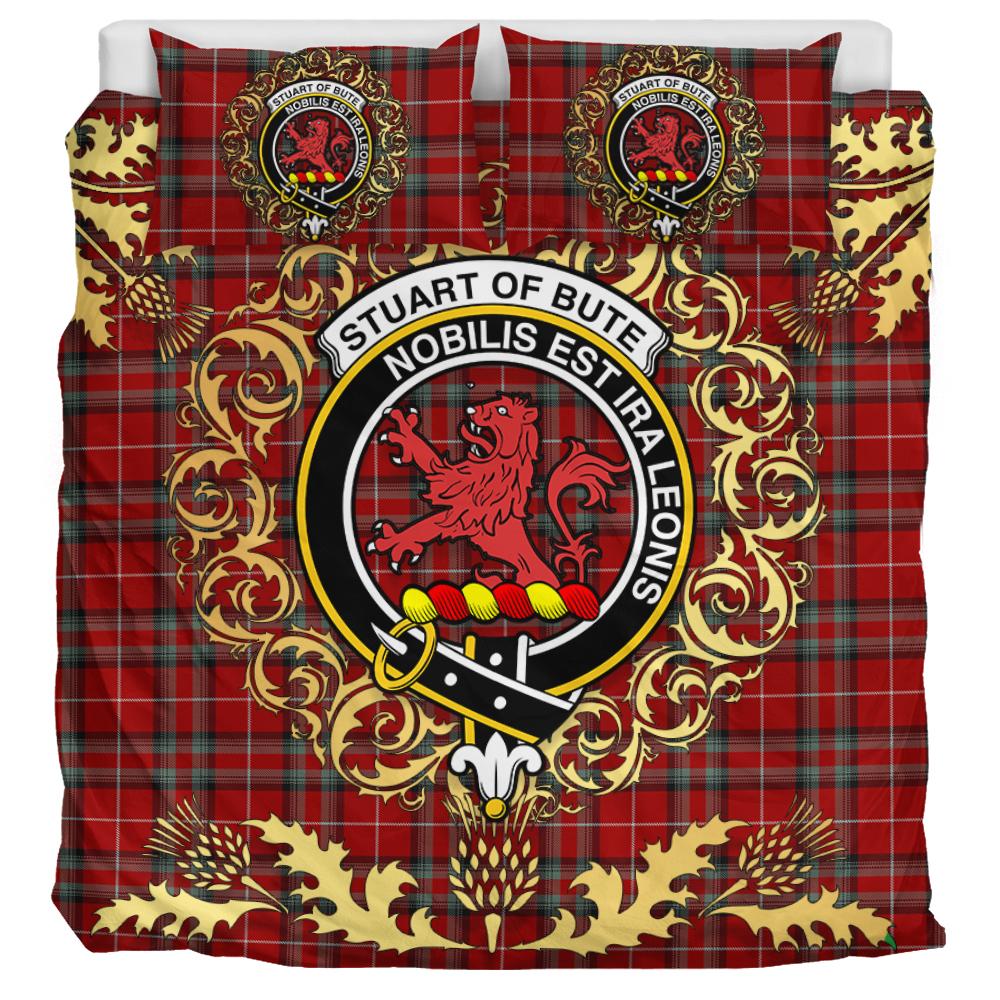 Stuart of Bute Tartan Crest Bedding Set - Golden Thistle Style