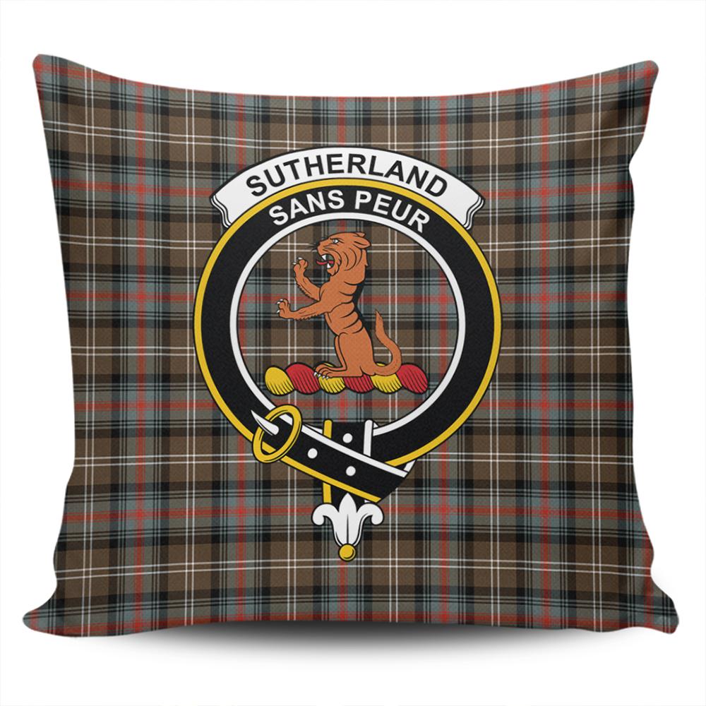 Scottish Sutherland Weathered Tartan Crest Pillow Cover - Tartan Cushion Cover