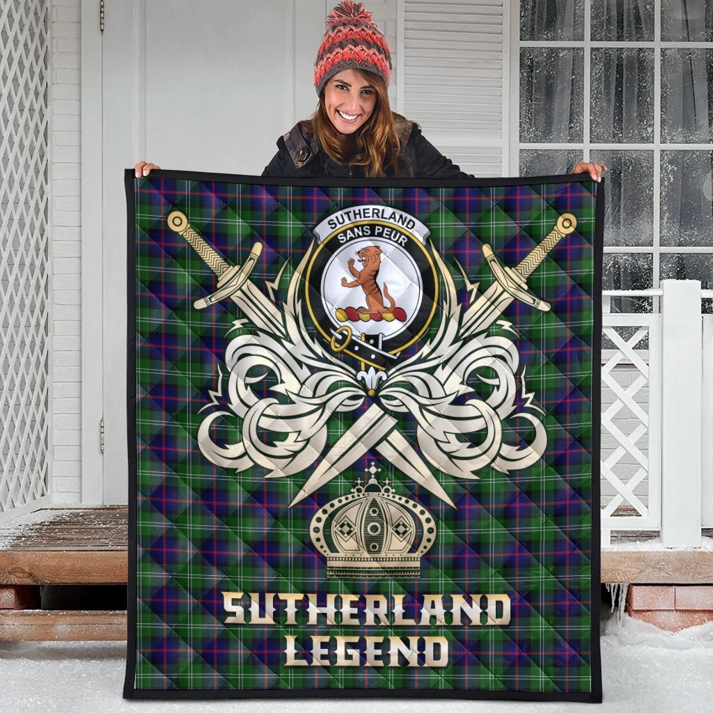 Sutherland Modern Tartan Crest Legend Gold Royal Premium Quilt