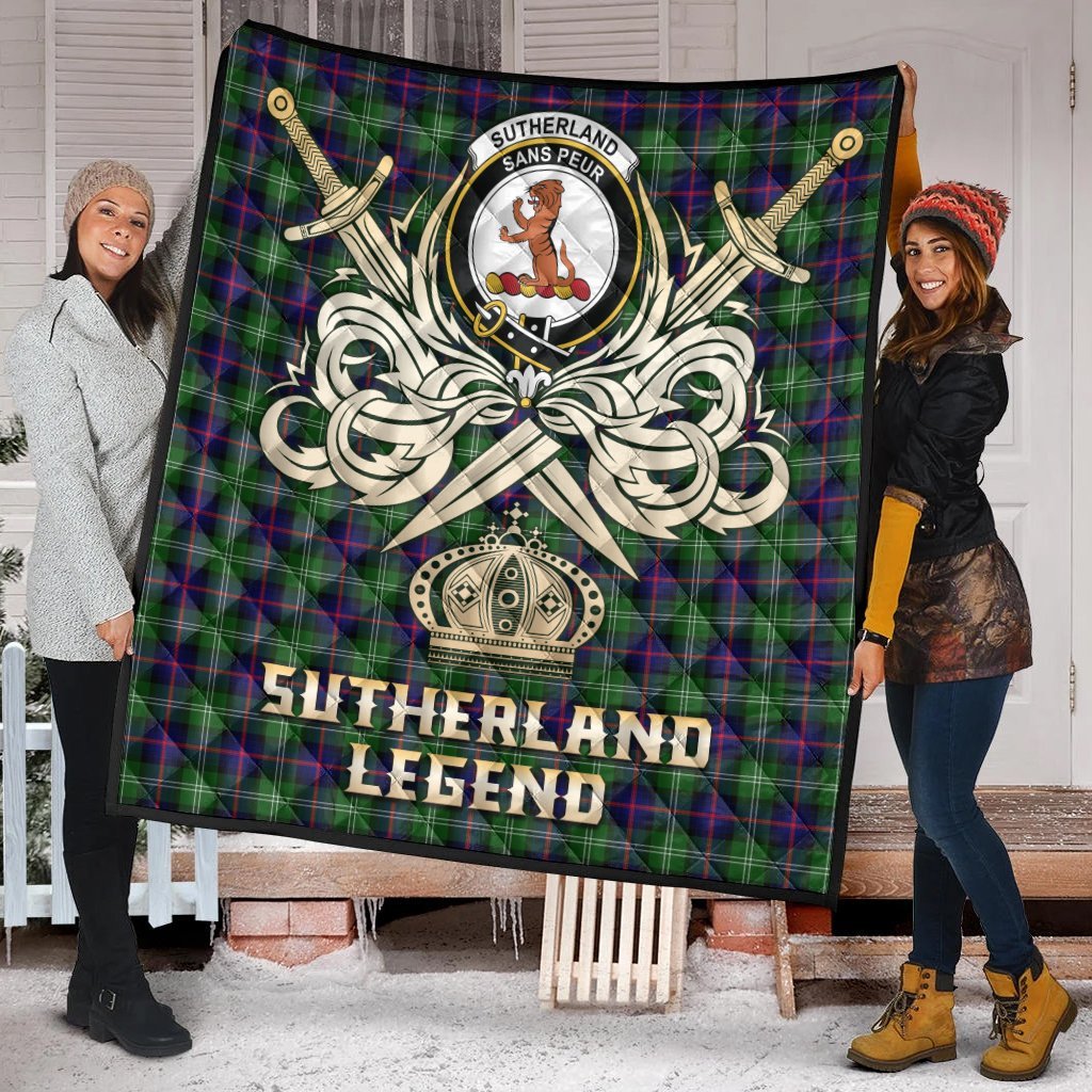 Sutherland Modern Tartan Crest Legend Gold Royal Premium Quilt