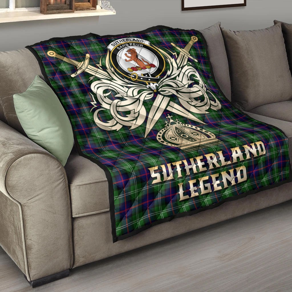 Sutherland Modern Tartan Crest Legend Gold Royal Premium Quilt