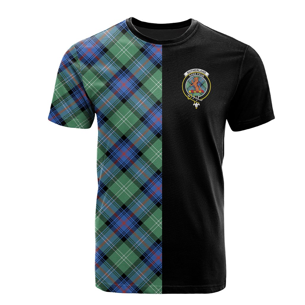 Sutherland Old Ancient Tartan T-Shirt Half of Me - Cross Style