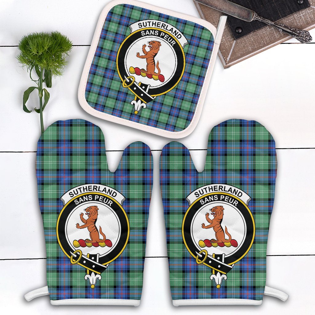 Sutherland Old Ancient Tartan Crest Oven Mitt And Pot Holder (2 Oven Mitts + 1 Pot Holder)