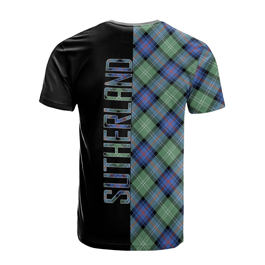 Sutherland Old Ancient Tartan T-Shirt Half of Me - Cross Style