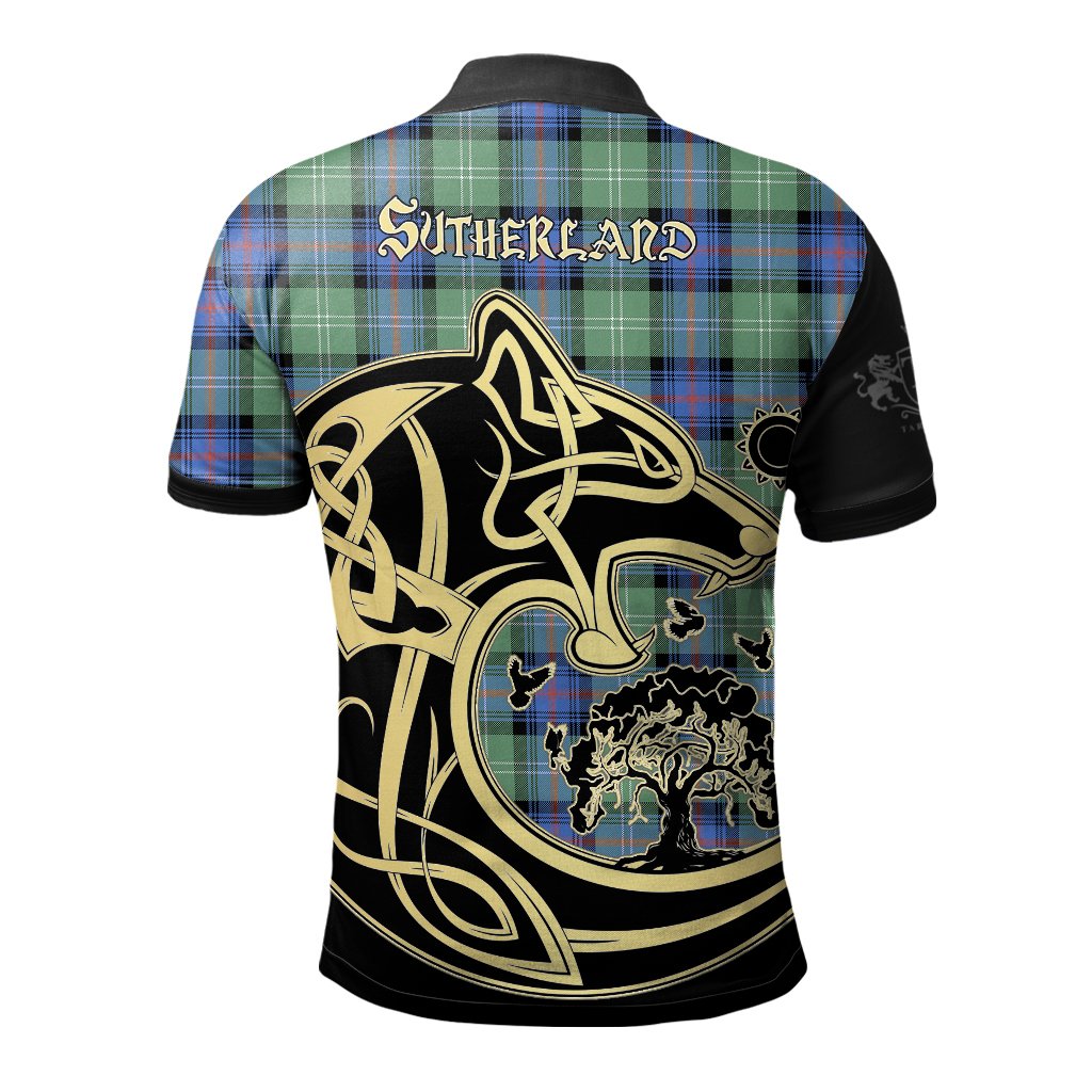 Sutherland Old Ancient Tartan Polo Shirt Viking Wolf