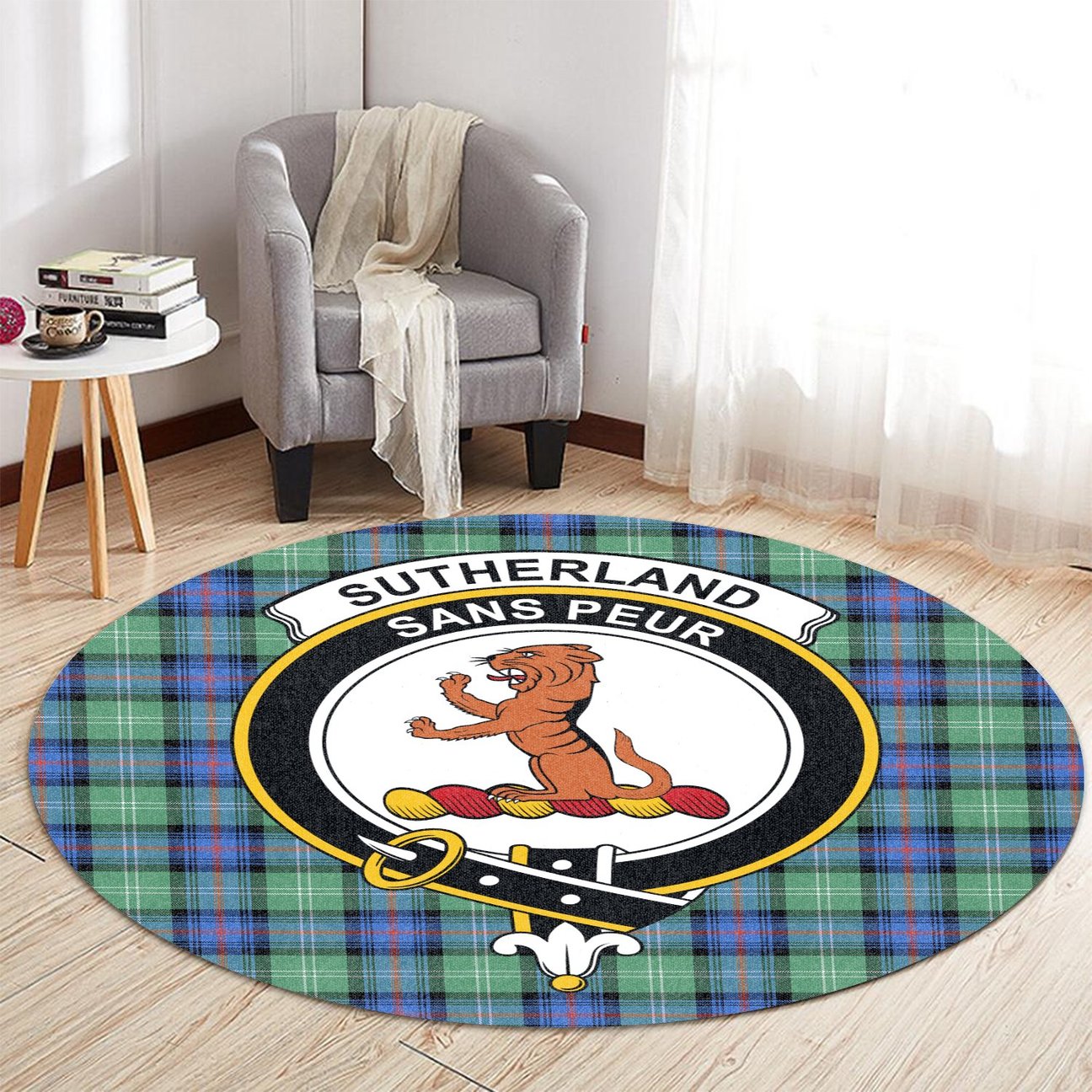 Sutherland Old Ancient Tartan Crest Round Rug