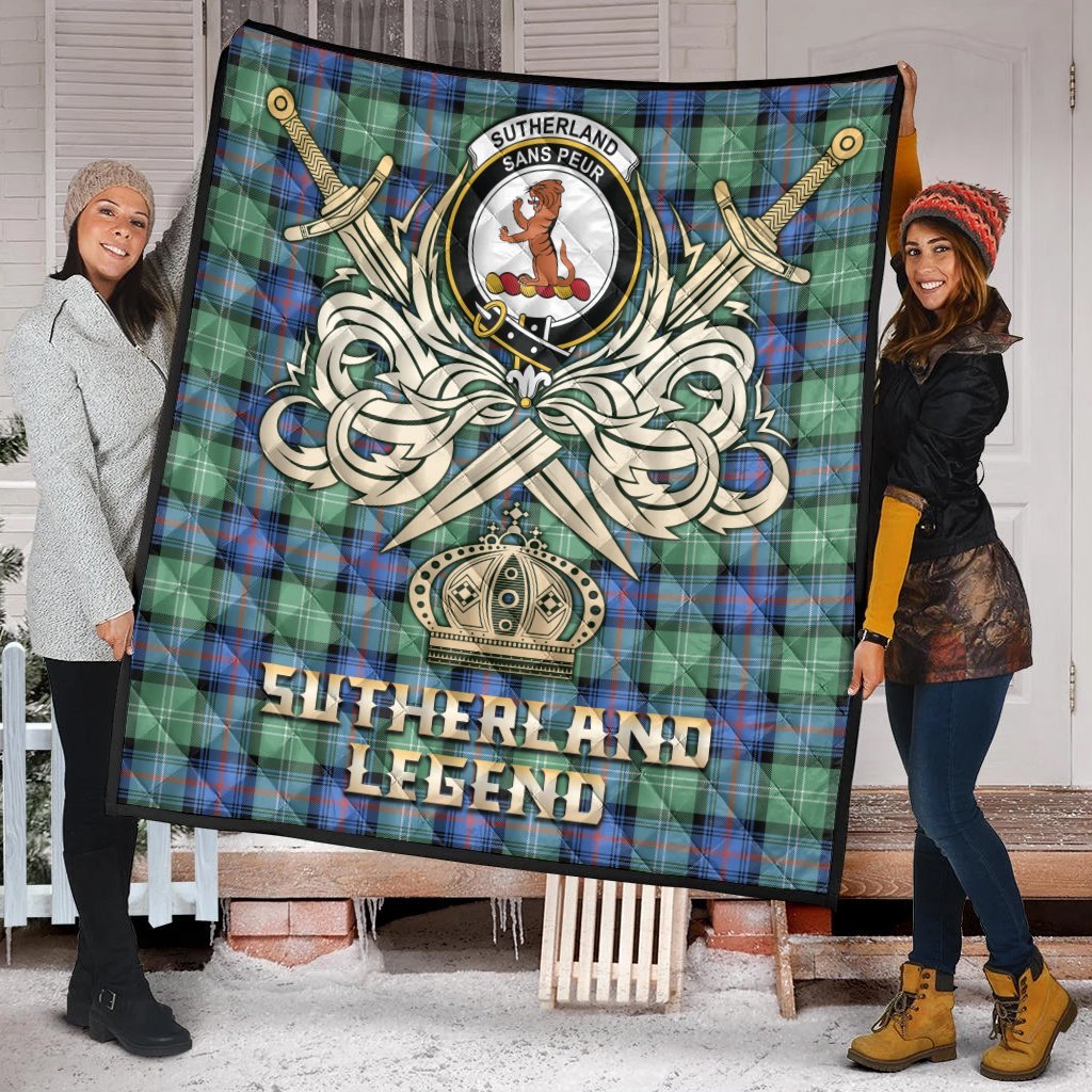 Sutherland Old Ancient Tartan Crest Legend Gold Royal Premium Quilt