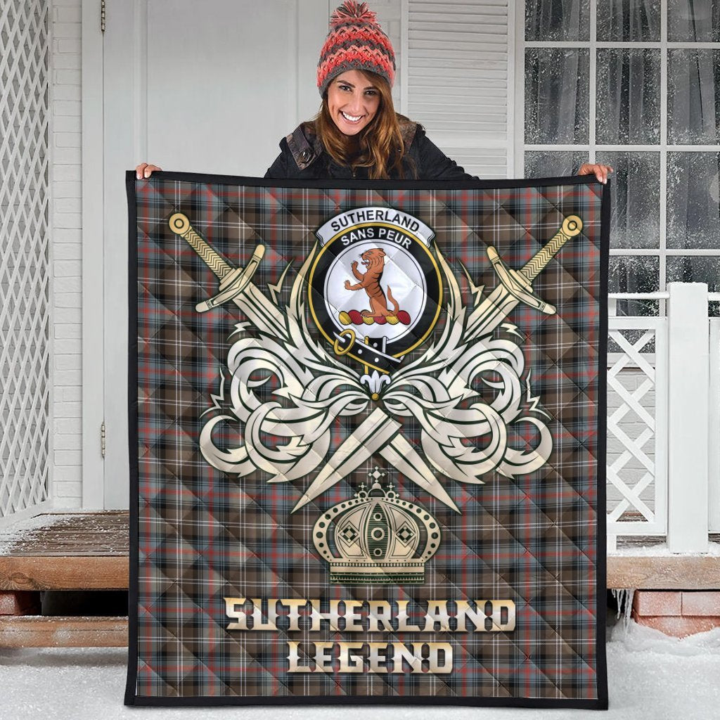 Sutherland Weathered Tartan Crest Legend Gold Royal Premium Quilt