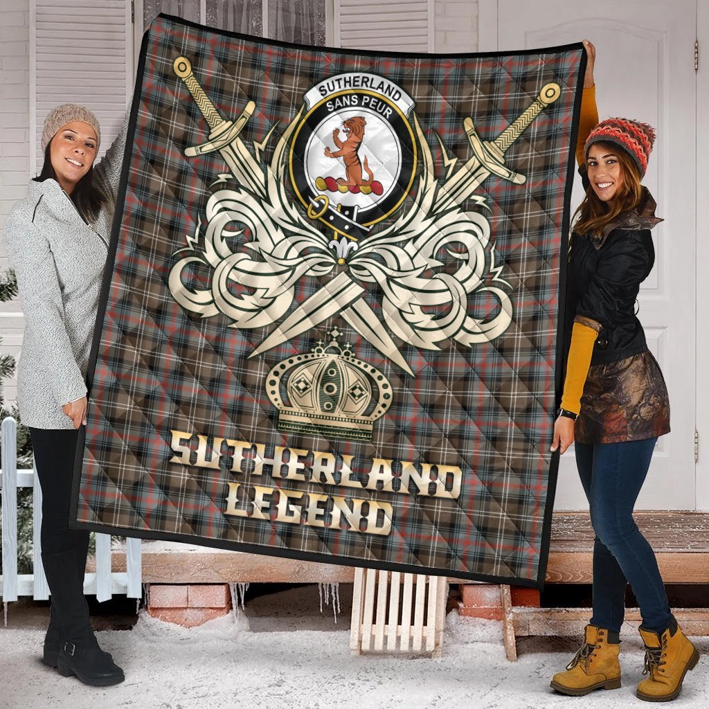 Sutherland Weathered Tartan Crest Legend Gold Royal Premium Quilt