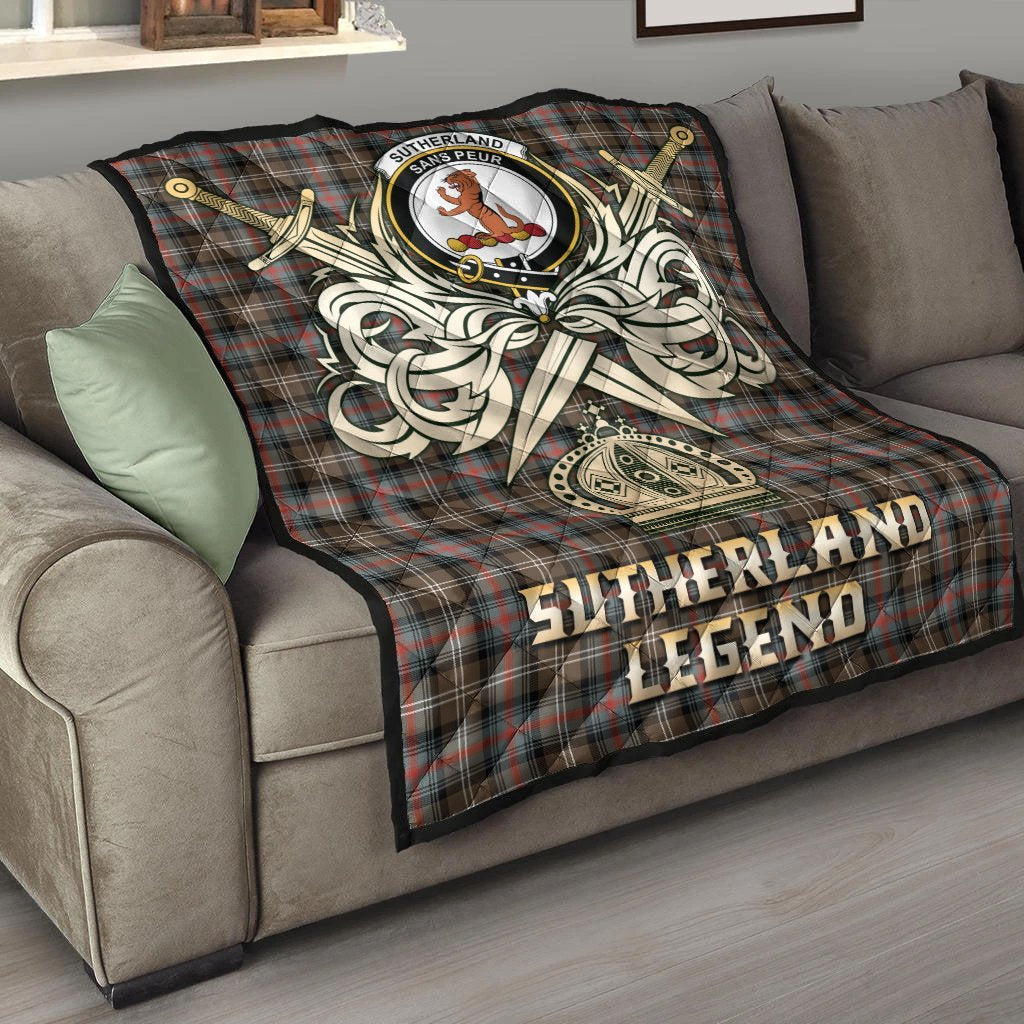 Sutherland Weathered Tartan Crest Legend Gold Royal Premium Quilt
