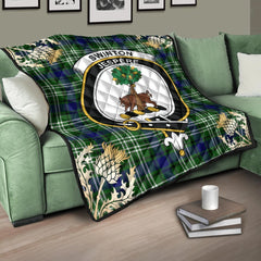 Swinton Tartan Crest Premium Quilt - Gold Thistle Style