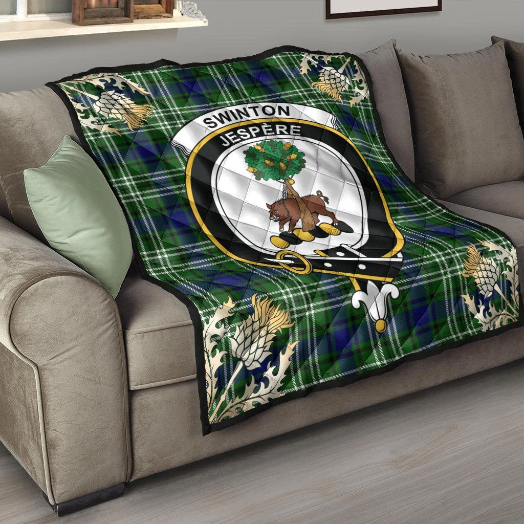 Swinton Tartan Crest Premium Quilt - Gold Thistle Style