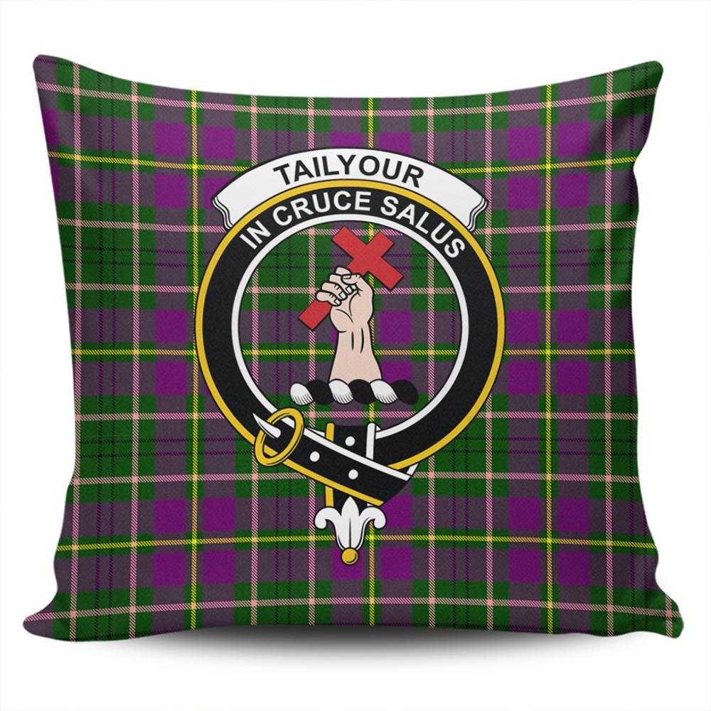 Scottish Tailyour Weathered Tartan Crest Pillow Cover - Tartan Cushion Cover