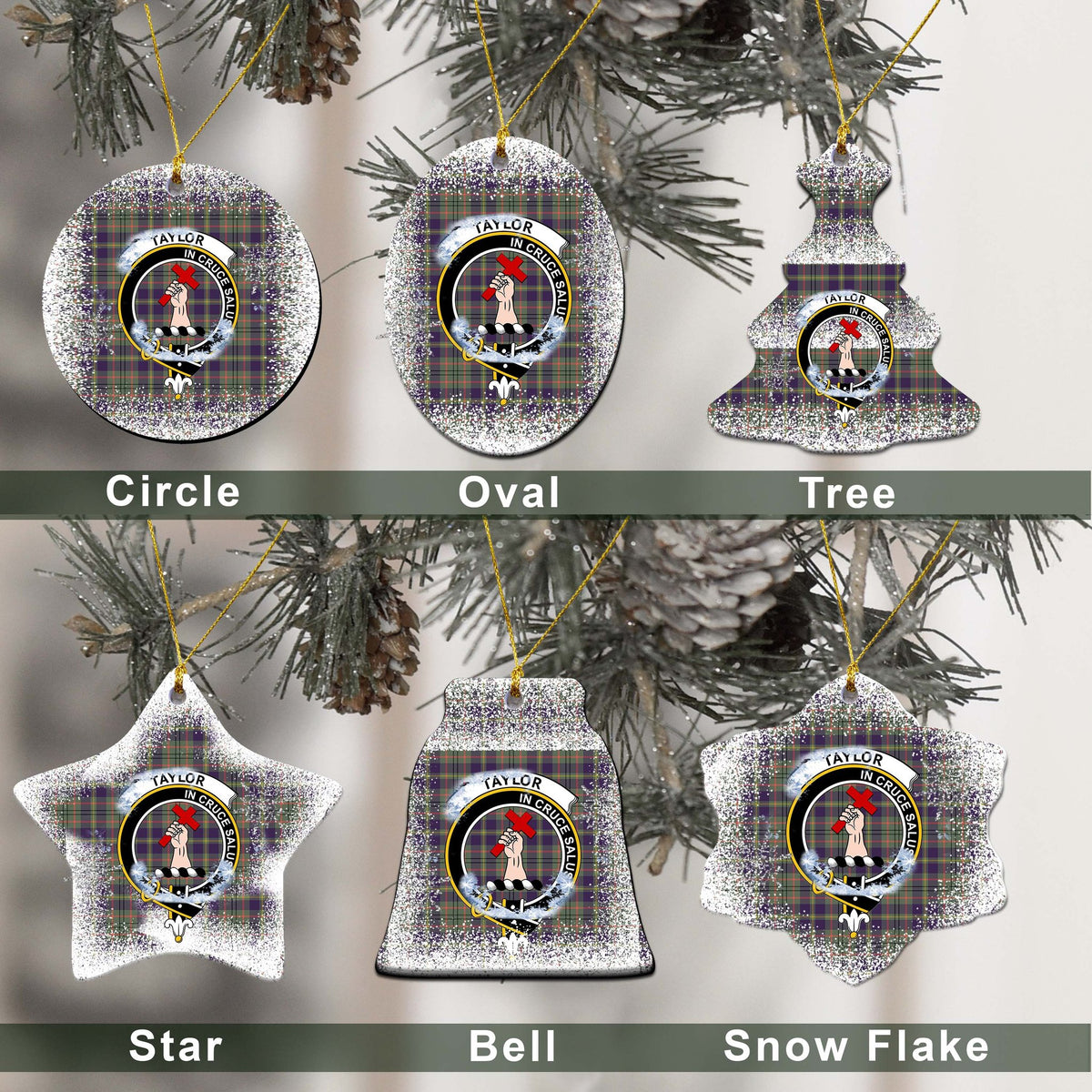 Taylor Tartan Christmas Ceramic Ornament - Snow Style