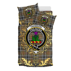 Thomson Camel Tartan Crest Bedding Set - Golden Thistle Style