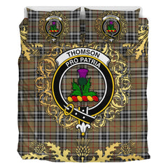 Thomson Camel Tartan Crest Bedding Set - Golden Thistle Style