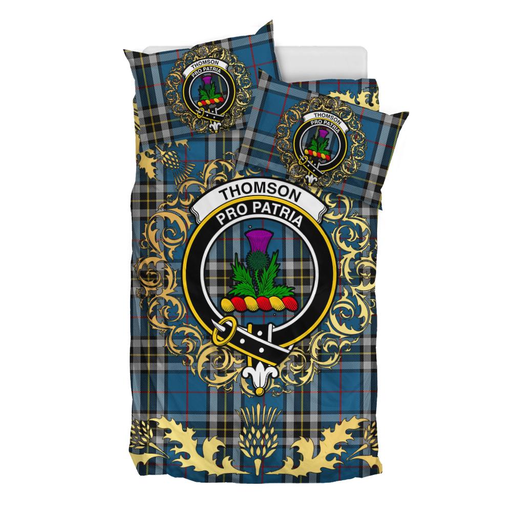 Thomson Dress Blue Tartan Crest Bedding Set - Golden Thistle Style