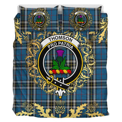 Thomson Dress Blue Tartan Crest Bedding Set - Golden Thistle Style