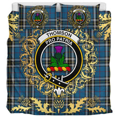 Thomson Dress Blue Tartan Crest Bedding Set - Golden Thistle Style