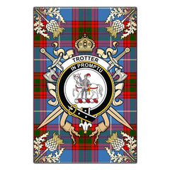 Trotter Tartan Crest Black Garden Flag - Gold Thistle Style