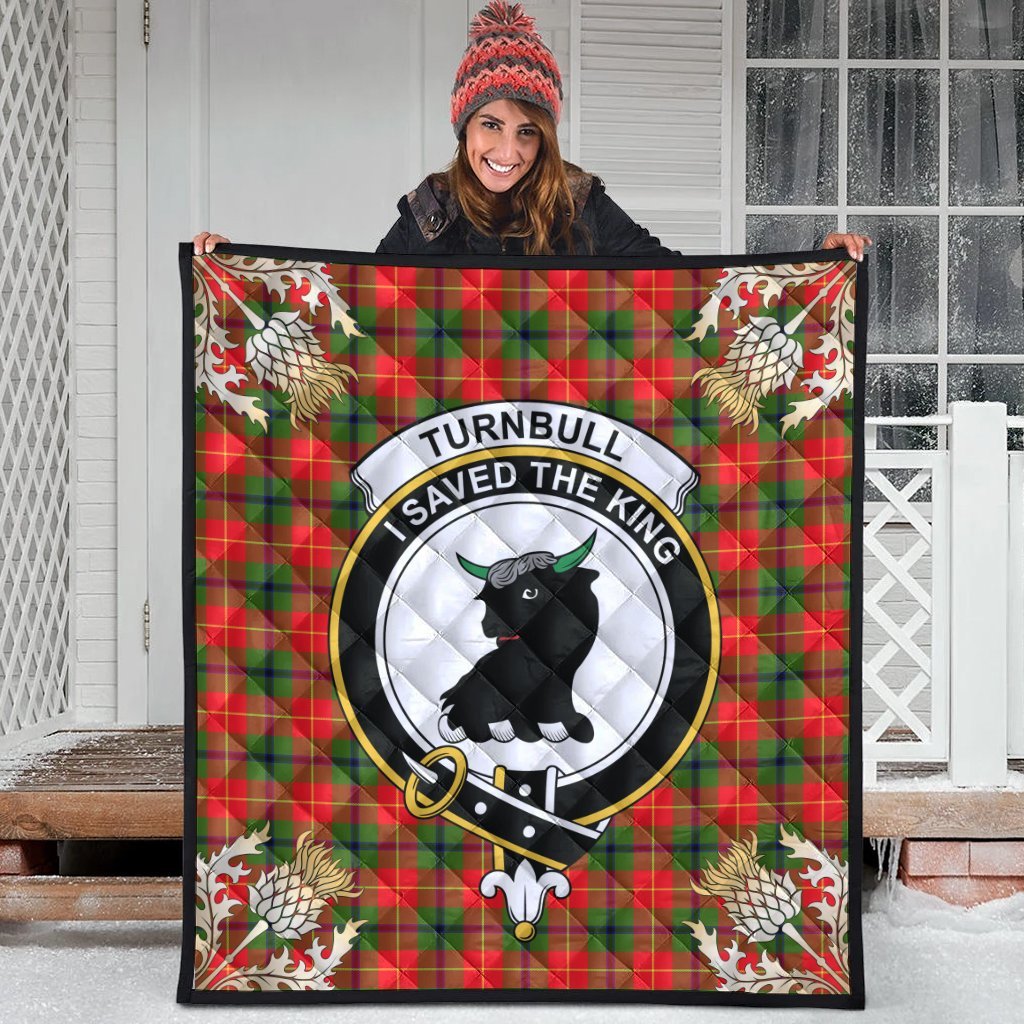 Turnbull Dress Tartan Crest Premium Quilt - Gold Thistle Style