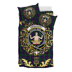 Urquhart Tartan Crest Bedding Set - Golden Thistle Style