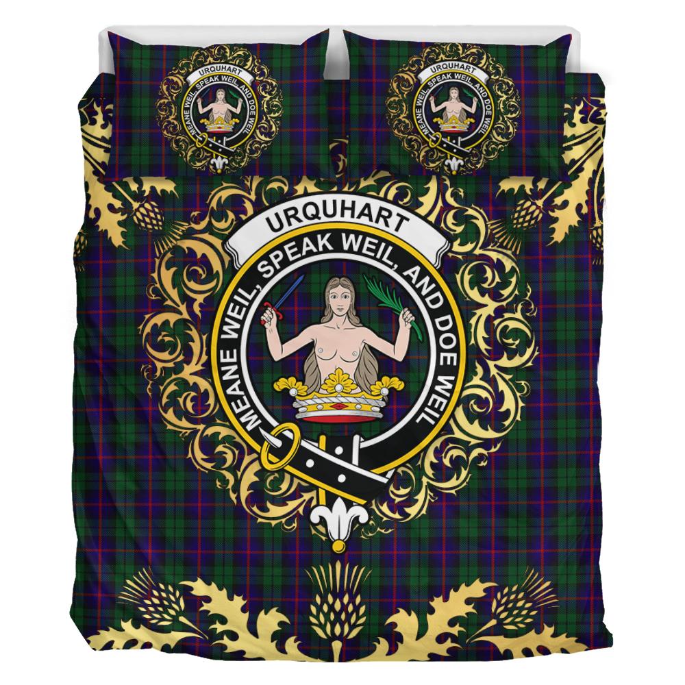 Urquhart Tartan Crest Bedding Set - Golden Thistle Style