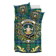 Urquhart Ancient Tartan Crest Bedding Set - Golden Thistle Style