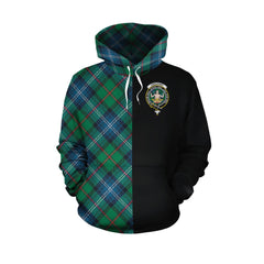 Urquhart Ancient Tartan Hoodie Half of Me - Cross Style