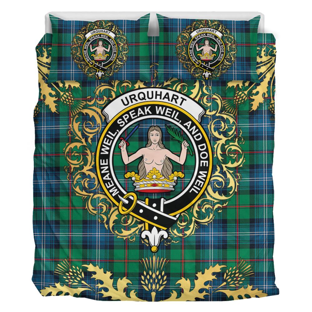 Urquhart Ancient Tartan Crest Bedding Set - Golden Thistle Style