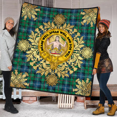 Urquhart Ancient Tartan Crest Premium Quilt - Gold Thistle Style