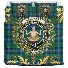 Urquhart Ancient Tartan Crest Bedding Set - Golden Thistle Style