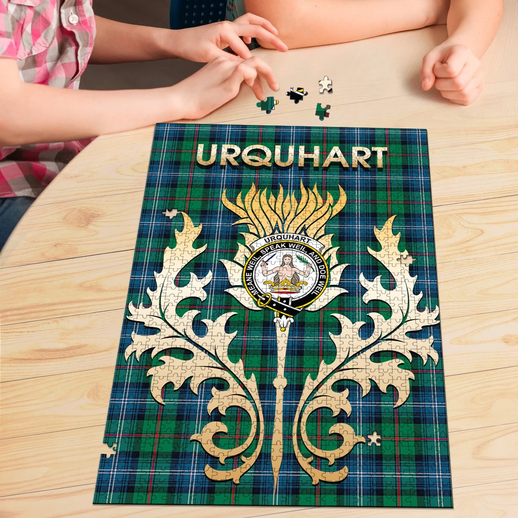 Urquhart Ancient Tartan Crest Thistle Jigsaw Puzzles