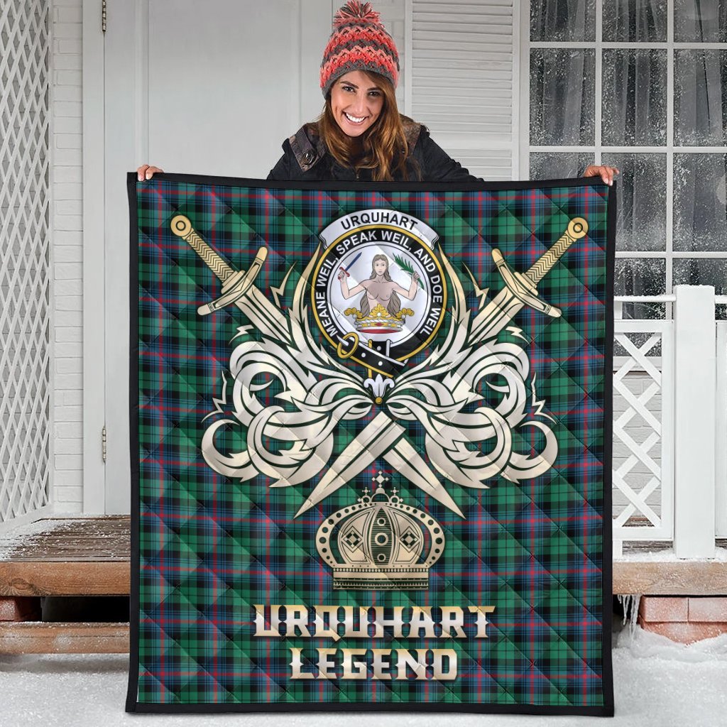 Urquhart Broad Red Ancient Tartan Crest Legend Gold Royal Premium Quilt