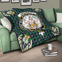 Urquhart Broad Red Ancient Tartan Crest Premium Quilt - Gold Thistle Style
