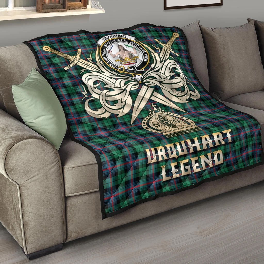 Urquhart Broad Red Ancient Tartan Crest Legend Gold Royal Premium Quilt