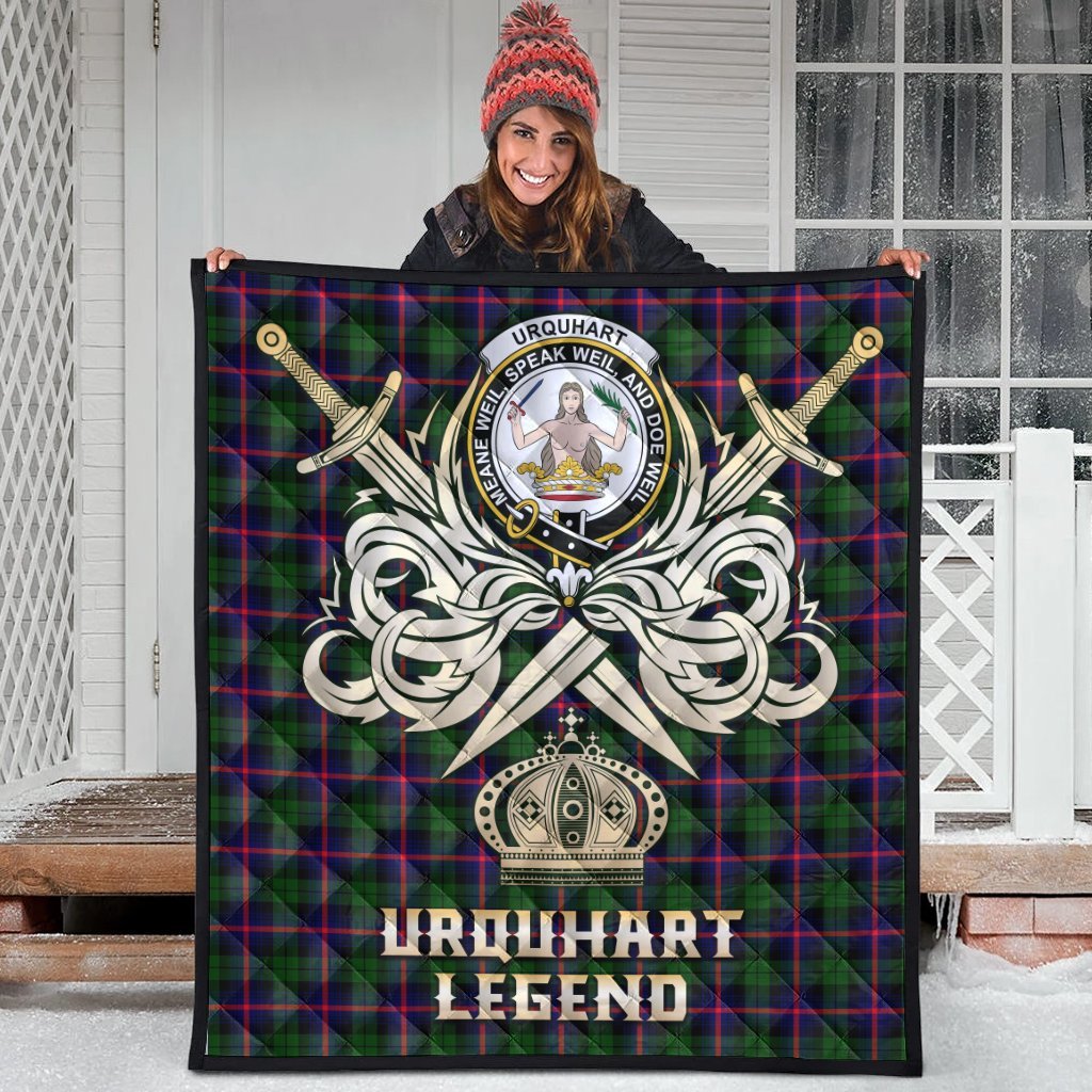 Urquhart Modern Tartan Crest Legend Gold Royal Premium Quilt