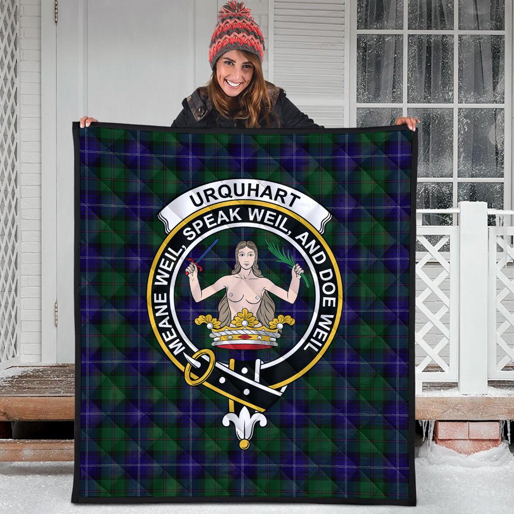 Urquhart White Line Tartan Crest Quilt