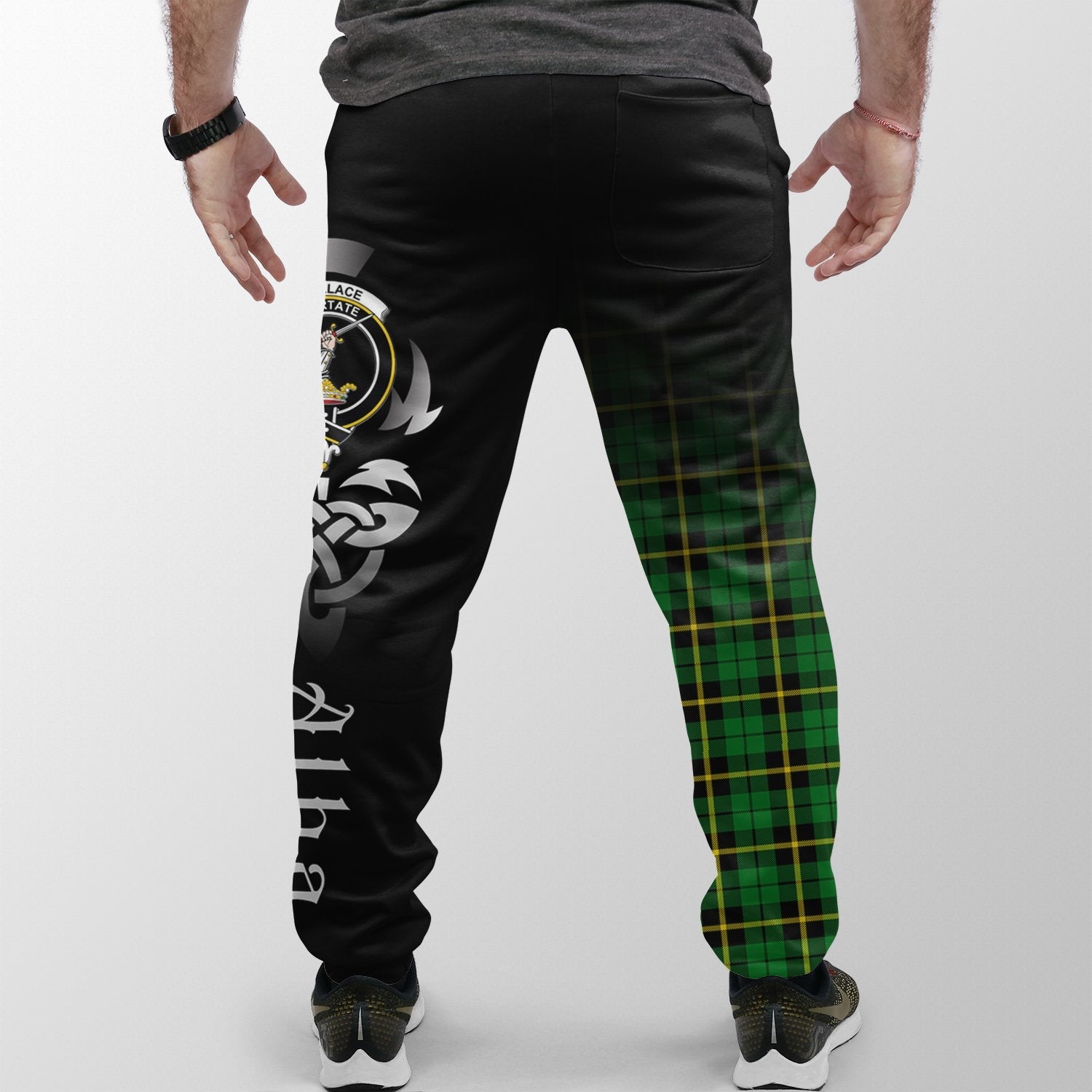 Wallace Hunting - Green Tartan Crest Jogger Sweatpants - Alba Celtic Style